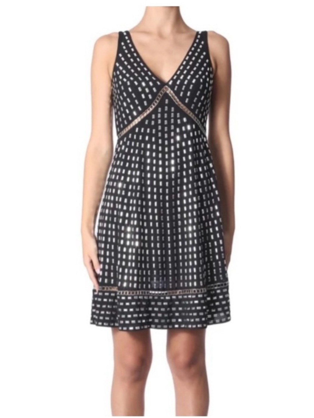 Michael Kors Black Cocktail Dress V-Neck Silver Studs Embellishment NWT